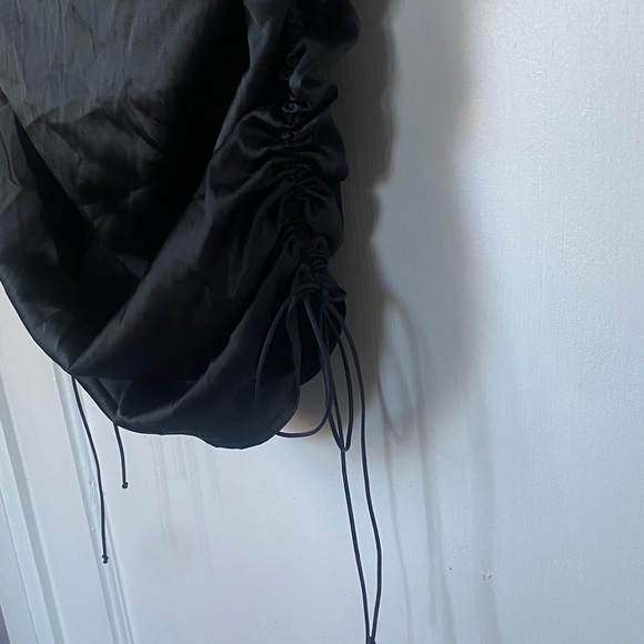 For Love And Lemons - Rouched Satin Black Mini Dress w/ Bedazzled Cups - Picture 5 of 13